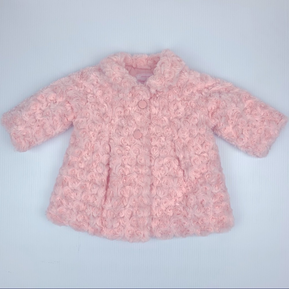 Oralmay Rosette Faux Fur Pink Coat 2-4 months - Picture 1 of 8